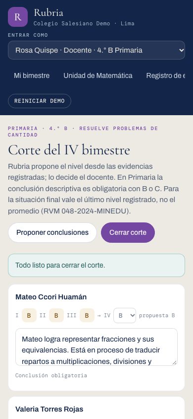 Rubria en el teléfono: corte del IV bimestre de 4.° B con niveles de logro.