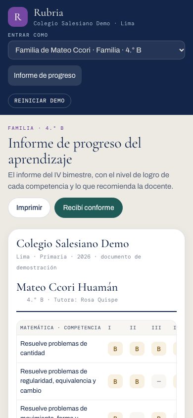Informe de progreso de un estudiante en el teléfono de la familia.